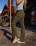 SA Dark Olive Cross Waistband Pocket Flare Leggings