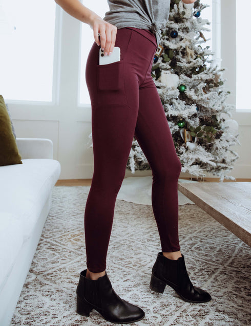 SA Exclusive Burgundy Pocket Solid Leggings