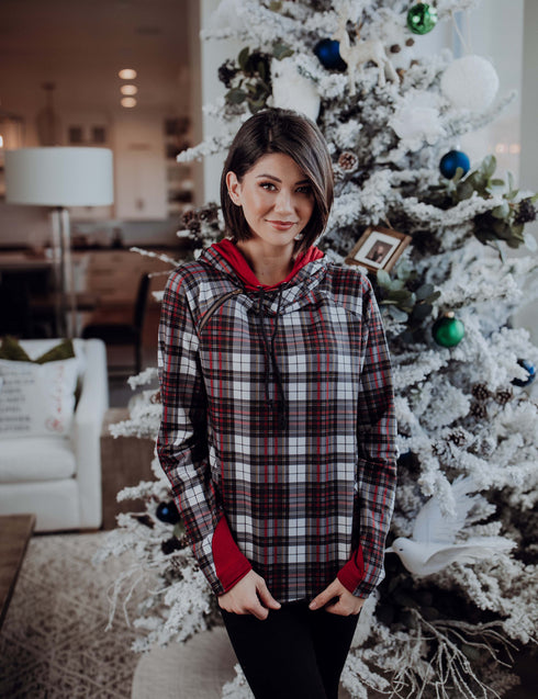 Double Hooded Plaid and Red Sweatshirt