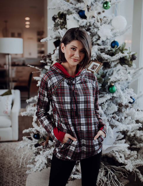 Double Hooded Plaid and Red Sweatshirt