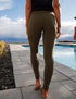 SA Dark Olive Cross Waistband Pocket Leggings