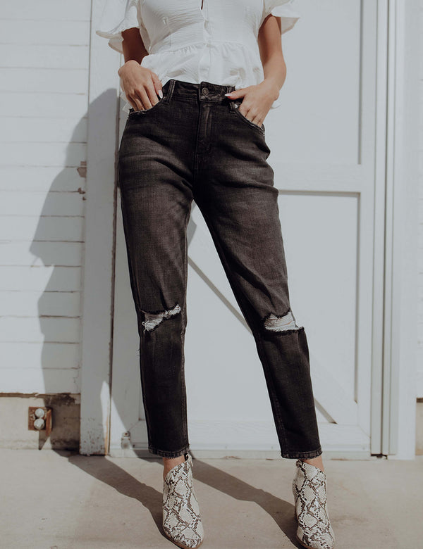 KanCan Black Distressed Mom Jeans