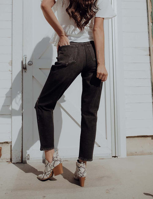 KanCan Black Distressed Mom Jeans