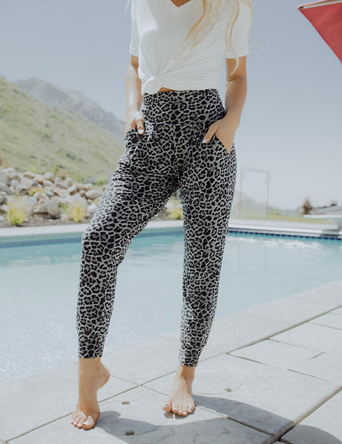 SA Exclusive Sassy Grey Leopard Harem Pocket Pants